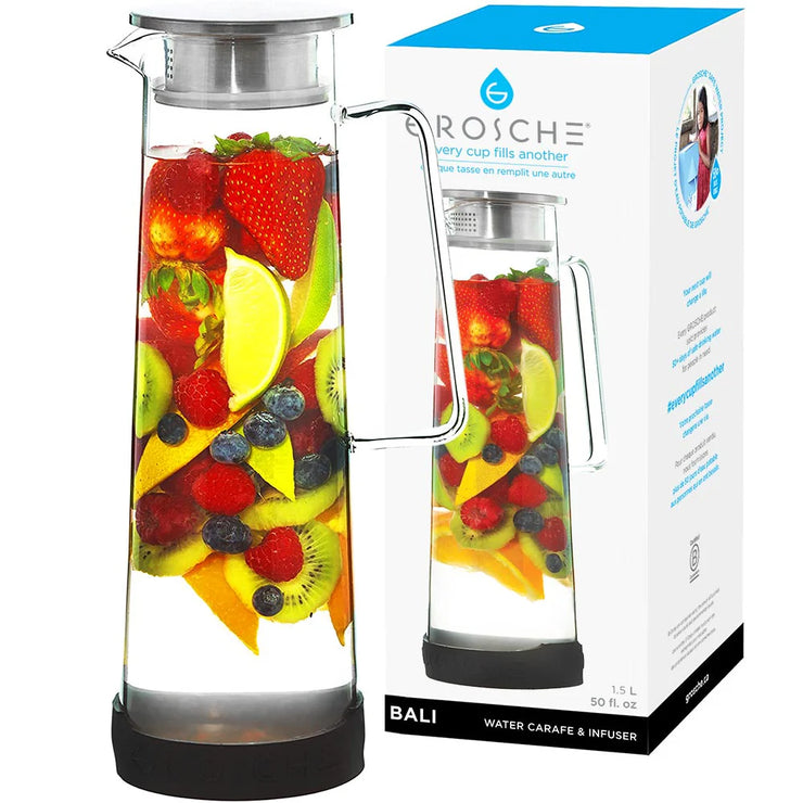 Grosche - BALI Large Glass Fruit Infuser Water Pitcher - 50 fl. oz / 1.5L