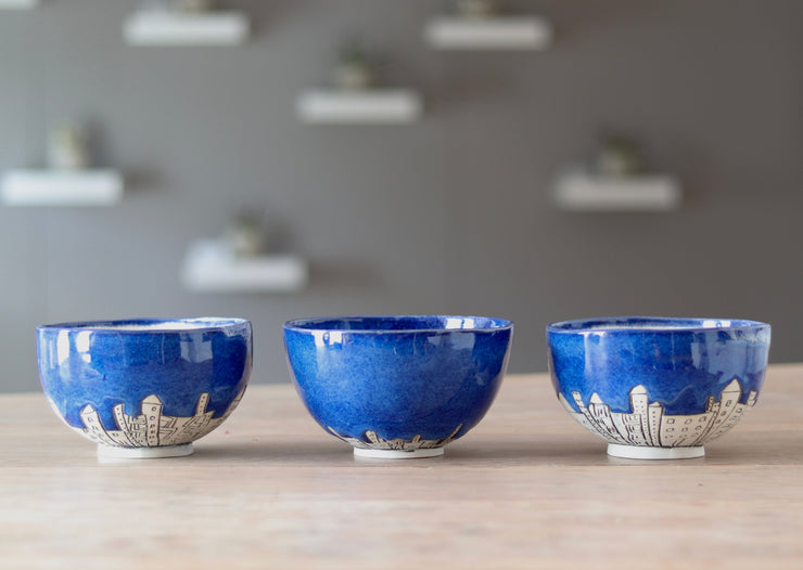 Tea Bowl - Large - White Clay w Blue Glaze