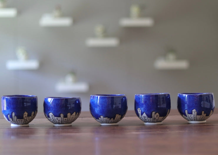 Tea Bowl - Small - White Clay w Blue Glaze