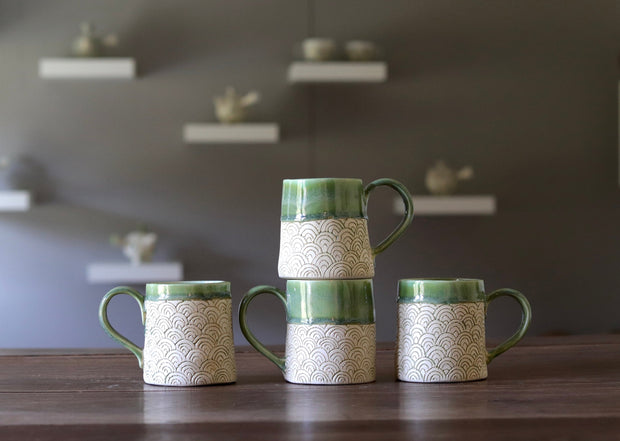 Mug - White Clay with Green Glaze Accents