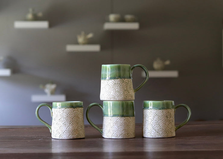 Mug - Medium - White Clay with Green Glaze Accents